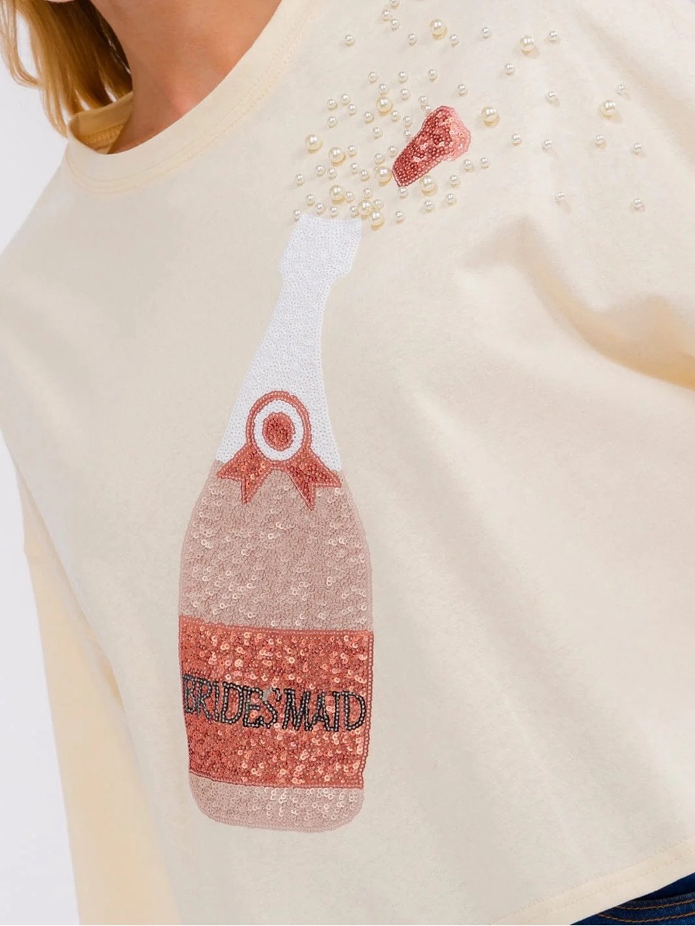 BUNDLE of 5 ✨ Sequin Champagne Bridesmaid Tee with Pearl Embellishment